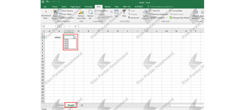 لیست کشویی در Excel 